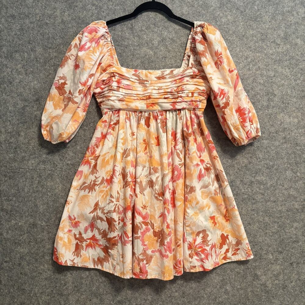 Abercrombie & Fitch Dress Womens XS‎ Pink Orange Floral Puff Sleeve Smocked Nap